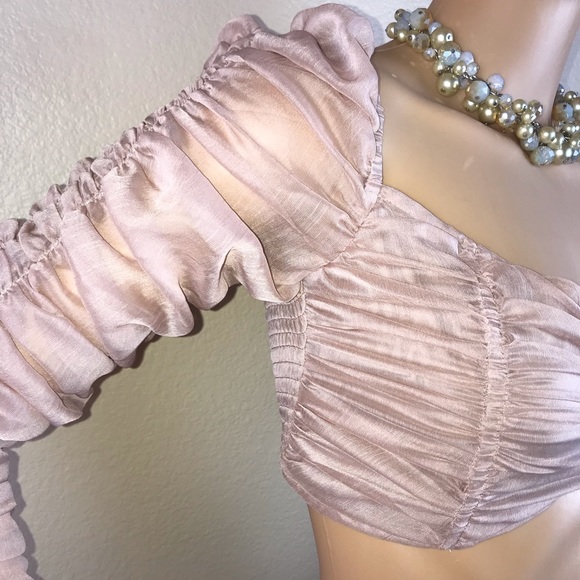 Fashion Nova Ruched Sleeve Princess Crop Blouse - Picture 4 of 8